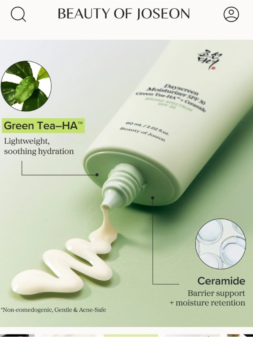 BEAUTY OF JOSEON Green Tea-HA Sunscreen Moisturizer SPF 30